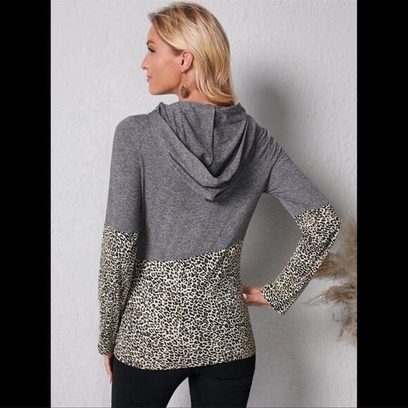 Gray & Leopard Print Hoodie - Picture 2 of 4